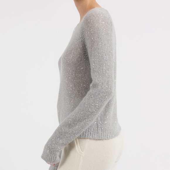 BNWT ATM Wool Blend Long Sleeve Sequin Sweater - Fog - Picture 3 of 10